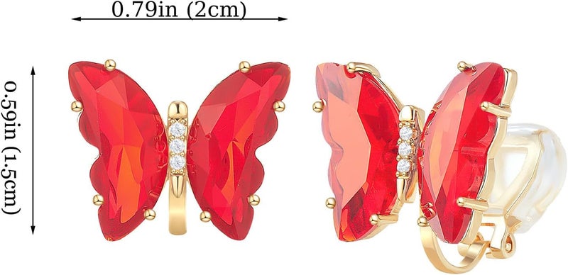 YOQUCOL Butterfly Shape Crystal Clip On Earrings Non Pierced Golden Stud for Women - Image 2
